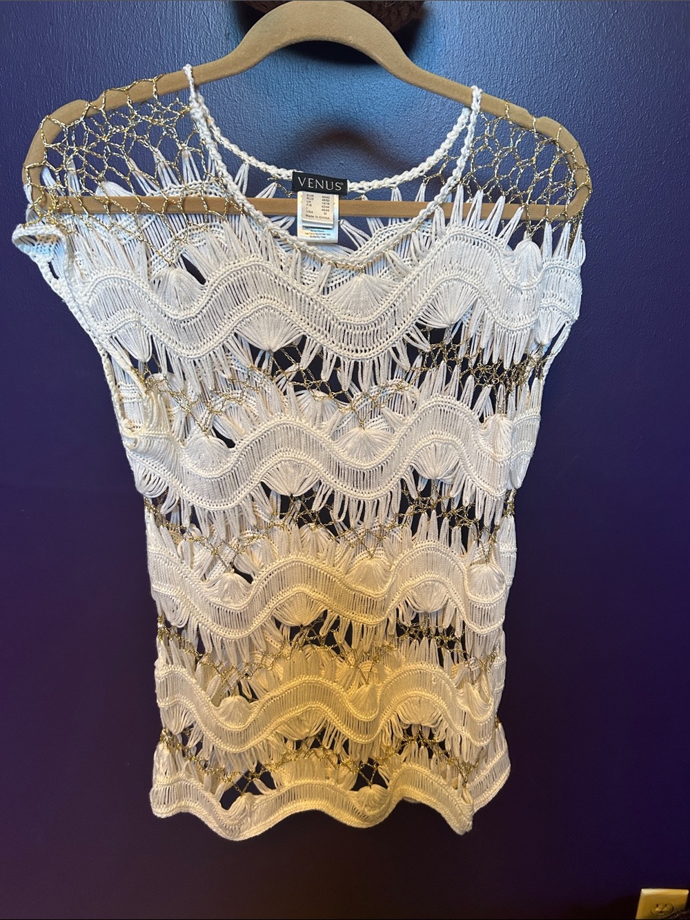 VENUS White Crochet Wave Tank Top